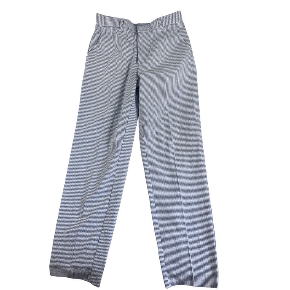 Izod Boys Blue White Flat Front Seersuckers Trousers Boy's 16 Nautical Preppy